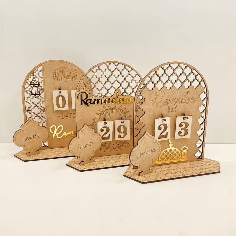 Eid Mubarak Wooden Advent Calendar for Ramadan Countdown Date Tracker 2026 Islamic Holiday DIY Gift for Kids