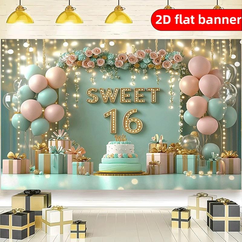 Sweet 16th Birthday Party 2D Flat Background Cloth, Suitable for Decoration Banners At 16th Birthday Celebrations