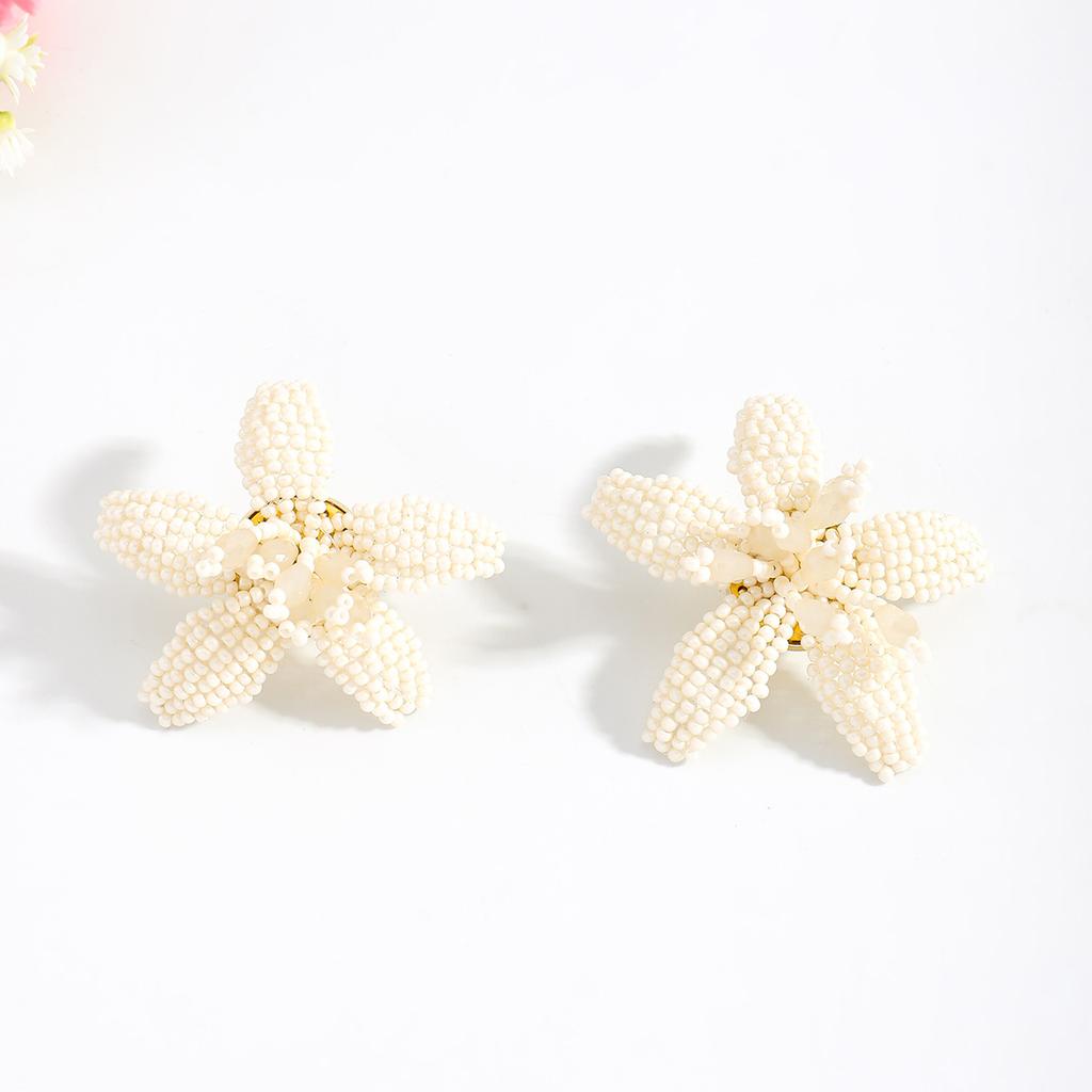 Summer color dopamine beaded flower stud earrings hand-woven three-dimensional petal design temperament earrings