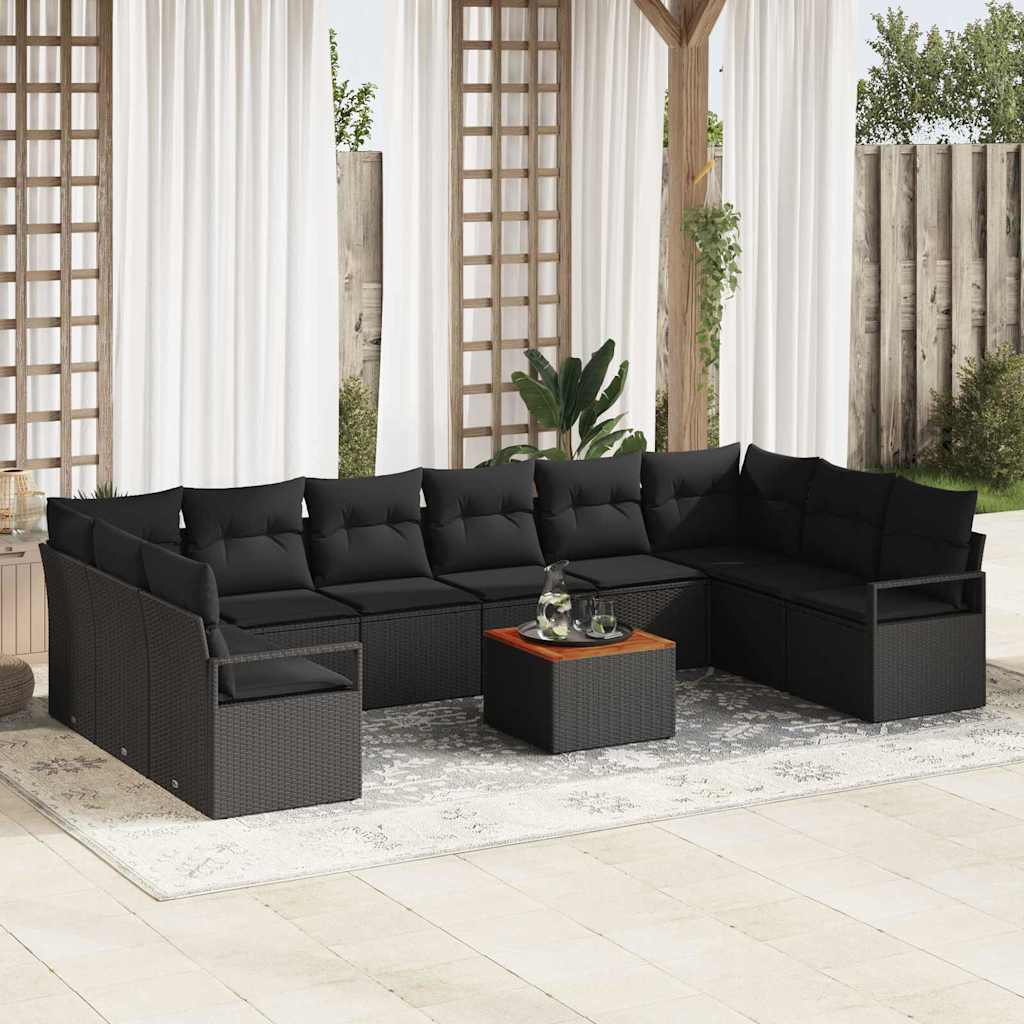 Garden Sofa Set with Storage 11 pcs Black Poly Rattan
