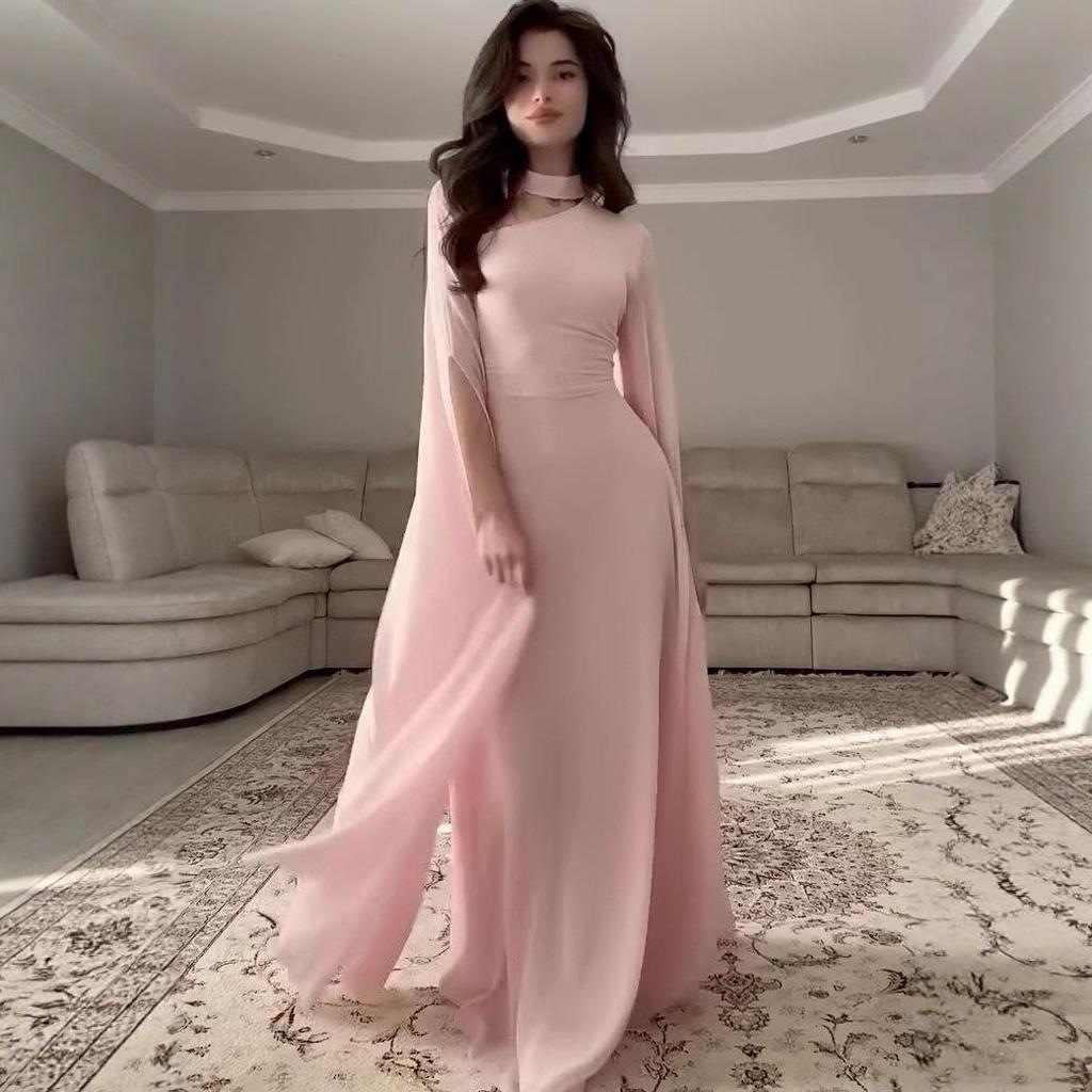 2025 Frühling Nahost Damenmode: Schickes taillenbetonendes langes Kleid