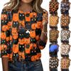 Women's Halloween Print T-Shirt, 3/4 Sleeve Round Neck Casual Tee for Fall Festive Wear