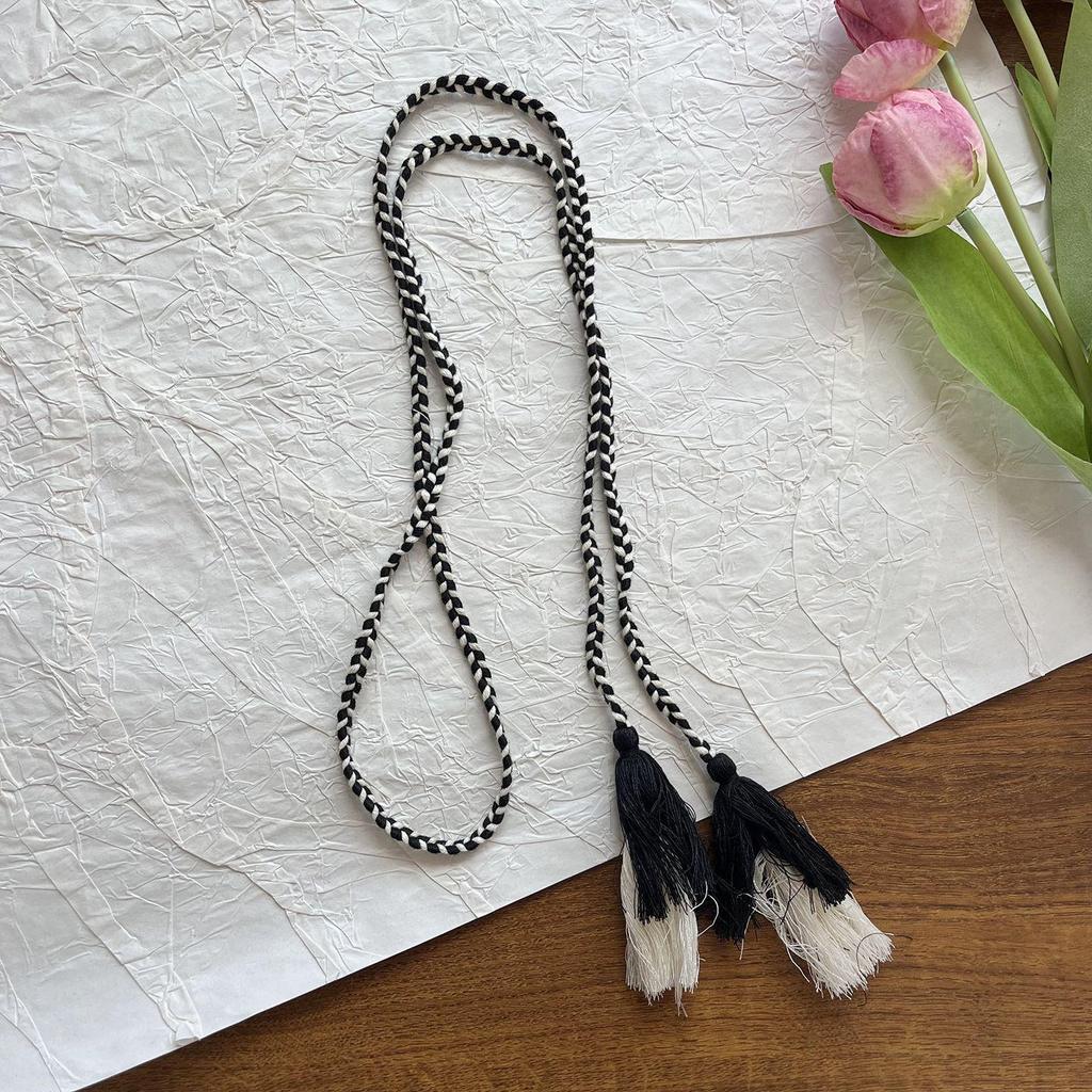 Bohemian Summer 2025 Cotton Rope Woven Belt with Tassel for Dresses