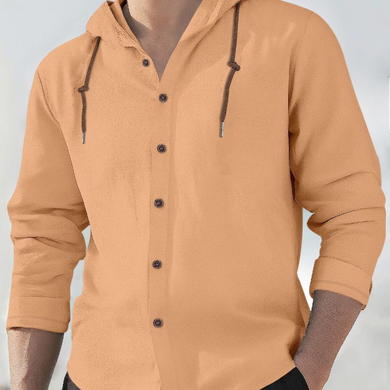 Spring and Summer Long Sleeve Men's Casual Shirt European Style Hooded Top Button Loose Shirt