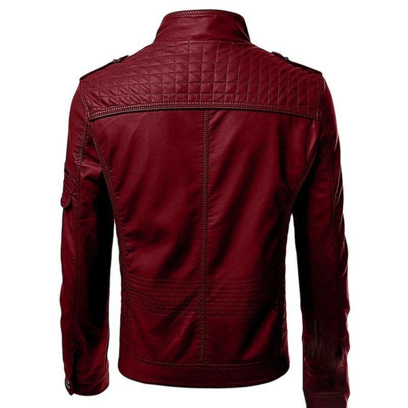 2022 Winter Men's European Leather Jacket with Splicing and Stand Collar
