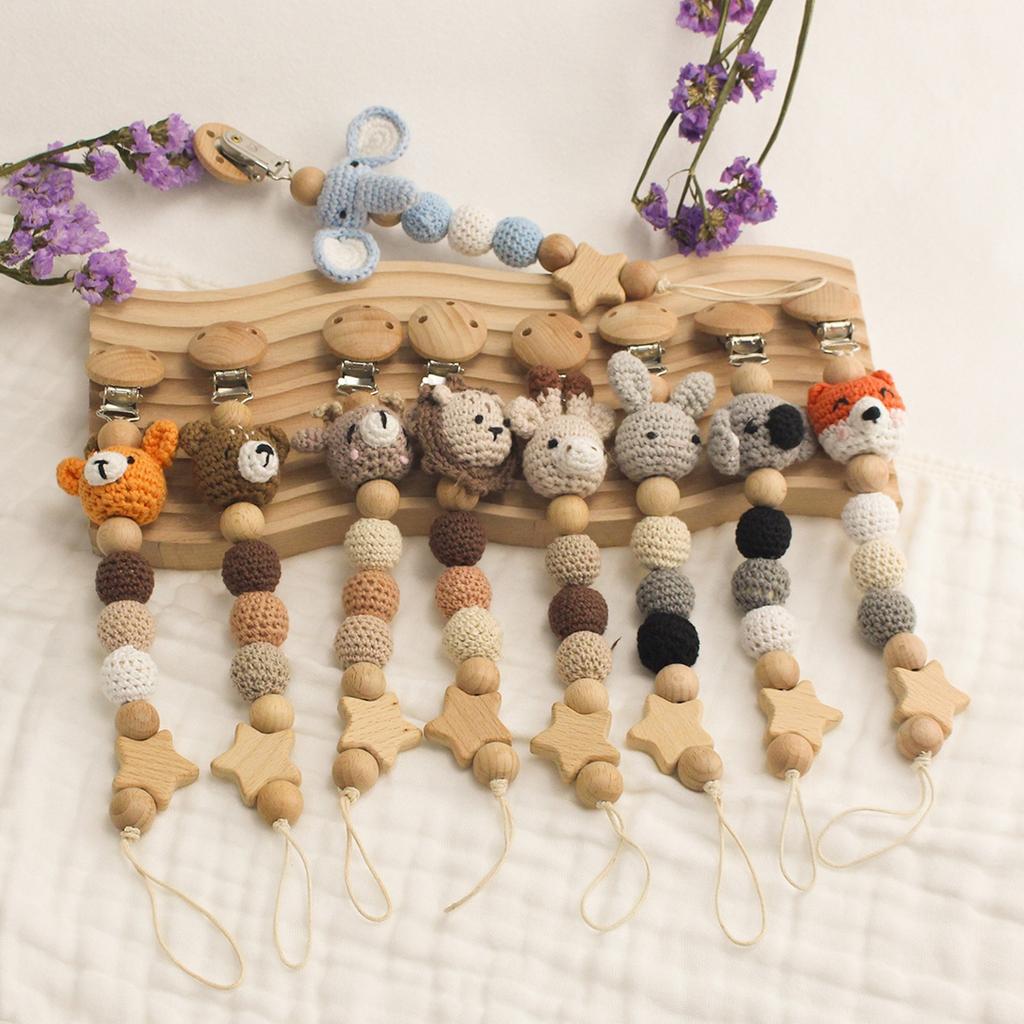 Baby Pacifier Holder Chain, Fashionable Teething Toy Lanyard Belt Wooden Clip Design Strap for Soother Teether