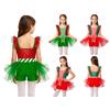 Kids Holiday Stage Performance Dress Ruffle Sleeves Sequin Stripe Bowknot Tulle with Built-in Shorts for Christmas Theme Party