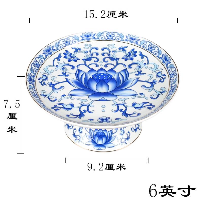 1PCS ceramic lotus supply plate household Buddha supply blue and white porcelain fruit plate Buddha utensils and ornaments