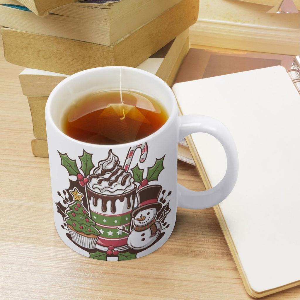 1pc 11oz Blank Ceramic Coffee Mug, Double-sided Printed Drink Cup, Glossy Handle, Strong Ceramic Build, Perfect for Morning Coffee or Tea