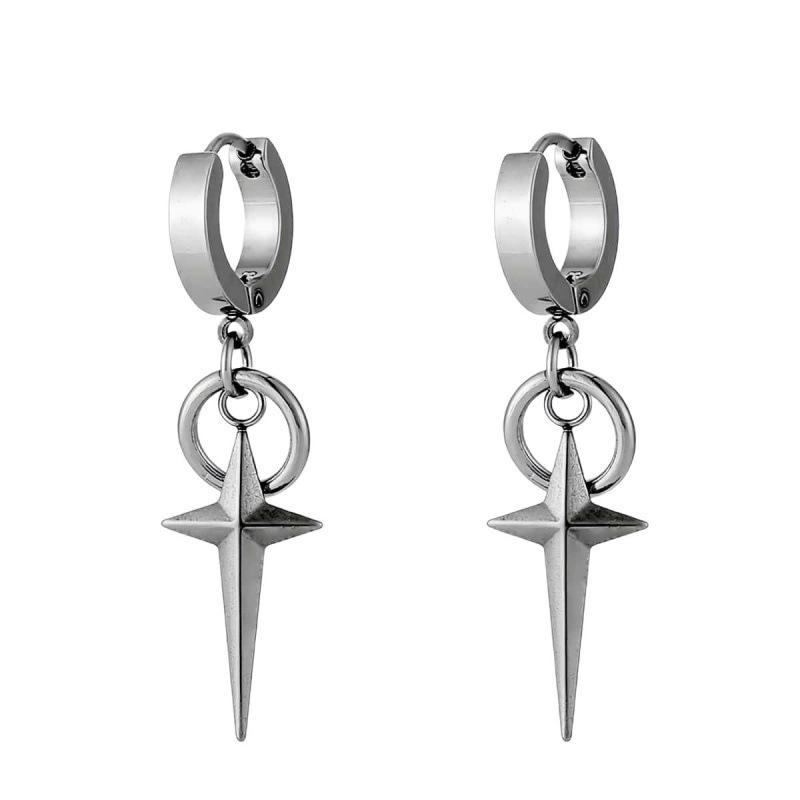 Unisex Punk Gothic Stainless Steel Star Cross Earrings - Minimalist Trendy Design for Couples