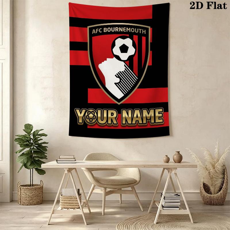Custom Name Afc Bournemouth Wall Tapestry Aesthetic Wall Hanging Printed Fabric Blanket Decorative Tapestries for Bedroom Living Room Home Decor