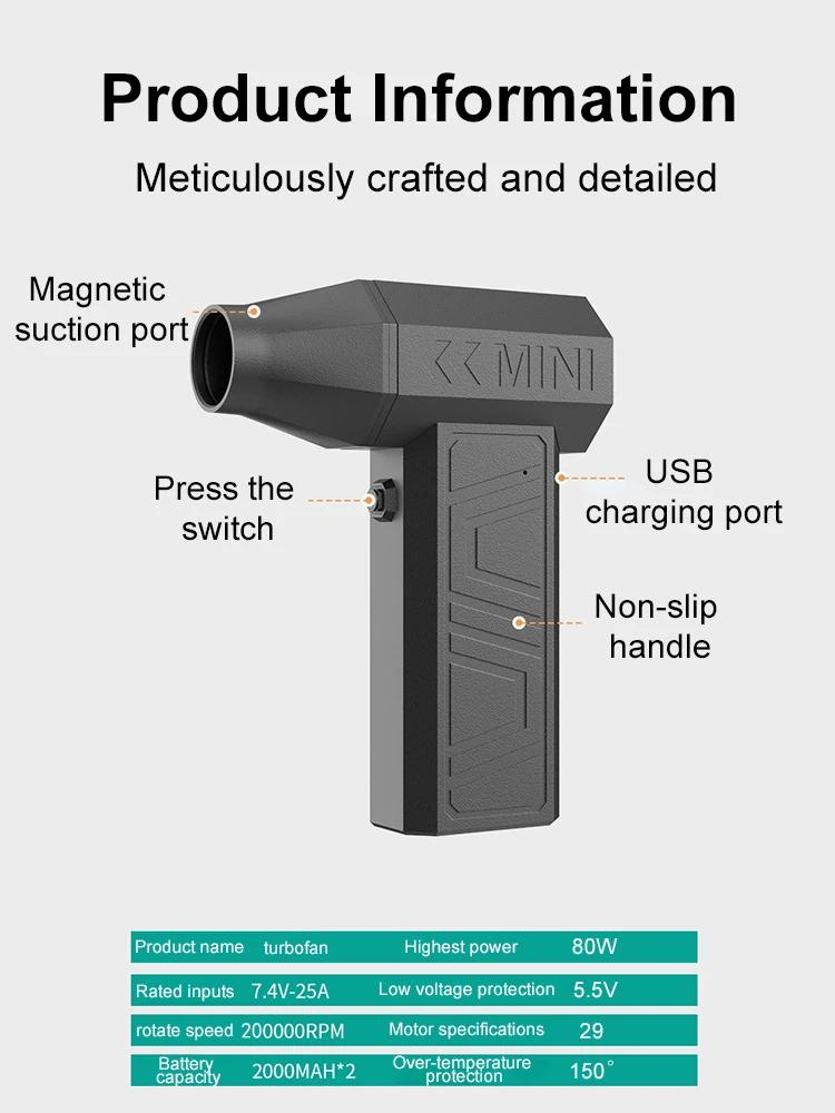Violent Fan 200000RPM Powerful Air Blower Vacuum Dust Cleaner Type-C Charging Strong Winds 52m/s Brushless Turbo Jet Blower