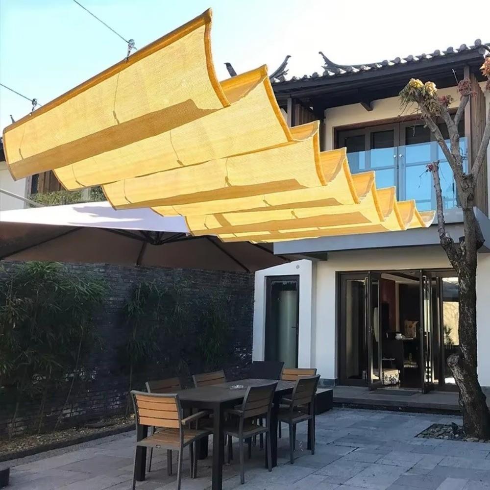 Waterproof Wave Retractable Sun Shade Canopy Heavy Duty Garden Sunshade Net Patio Terrace