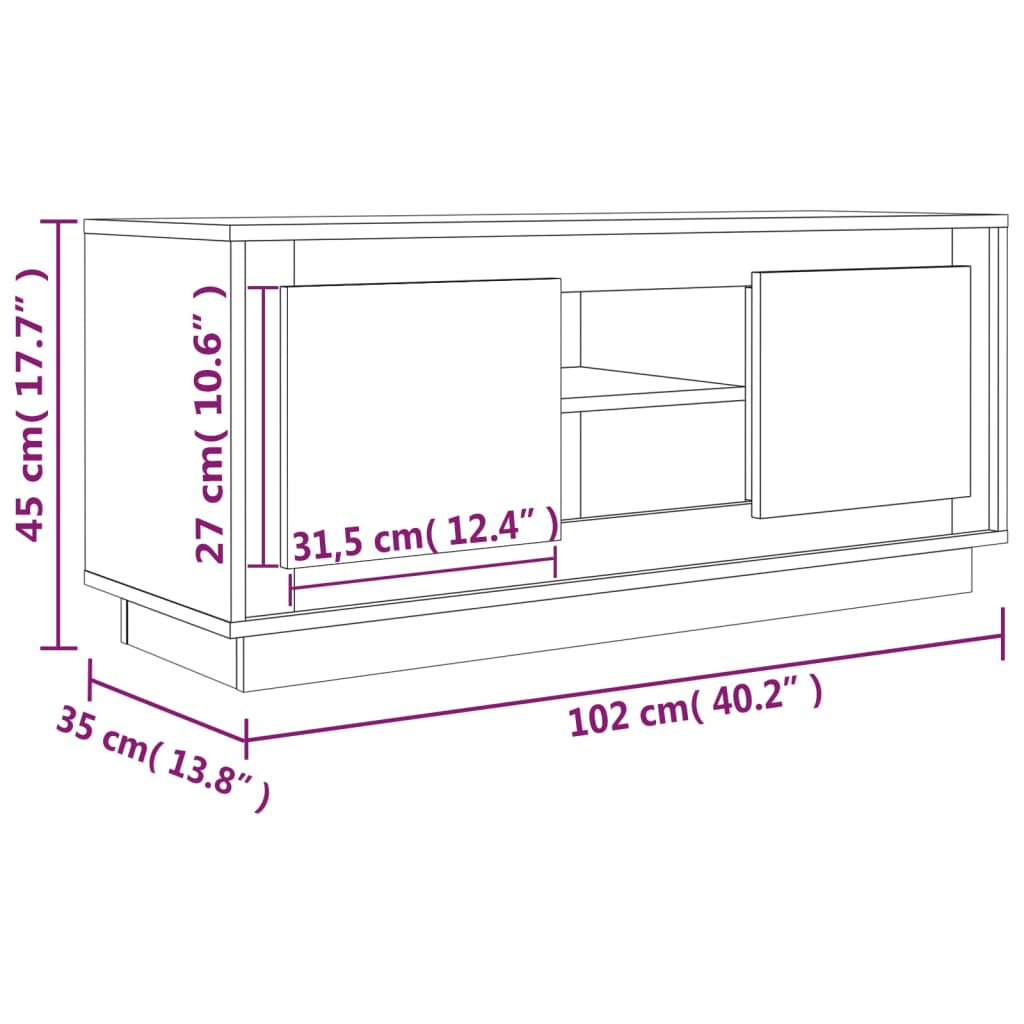 TV Cabinet Concrete Grey 102 X 35 X 45 Cm Wood Based Material