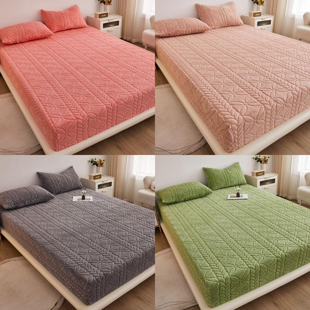 Solid Floral Color Pattern Plush Bedspread Set Mattress Full Cover Protective