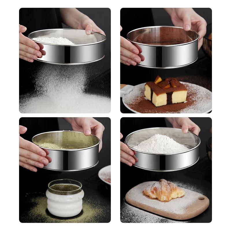 1Pc Kitchen Ultrafine Mesh Flour Sifter Professional Round Sieve Stainless Steel Sugar Sieve Cake Baking Strainer