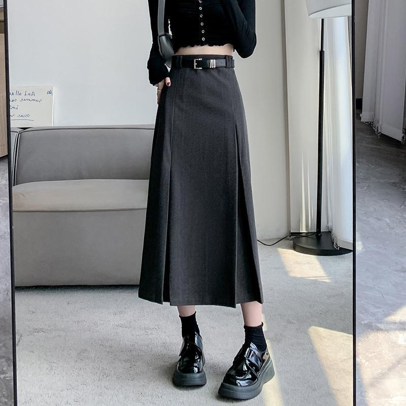 Wool Blend High-Waist Midi Skirt - Women's 2025 A-line Bodycon for Autumn/Winter