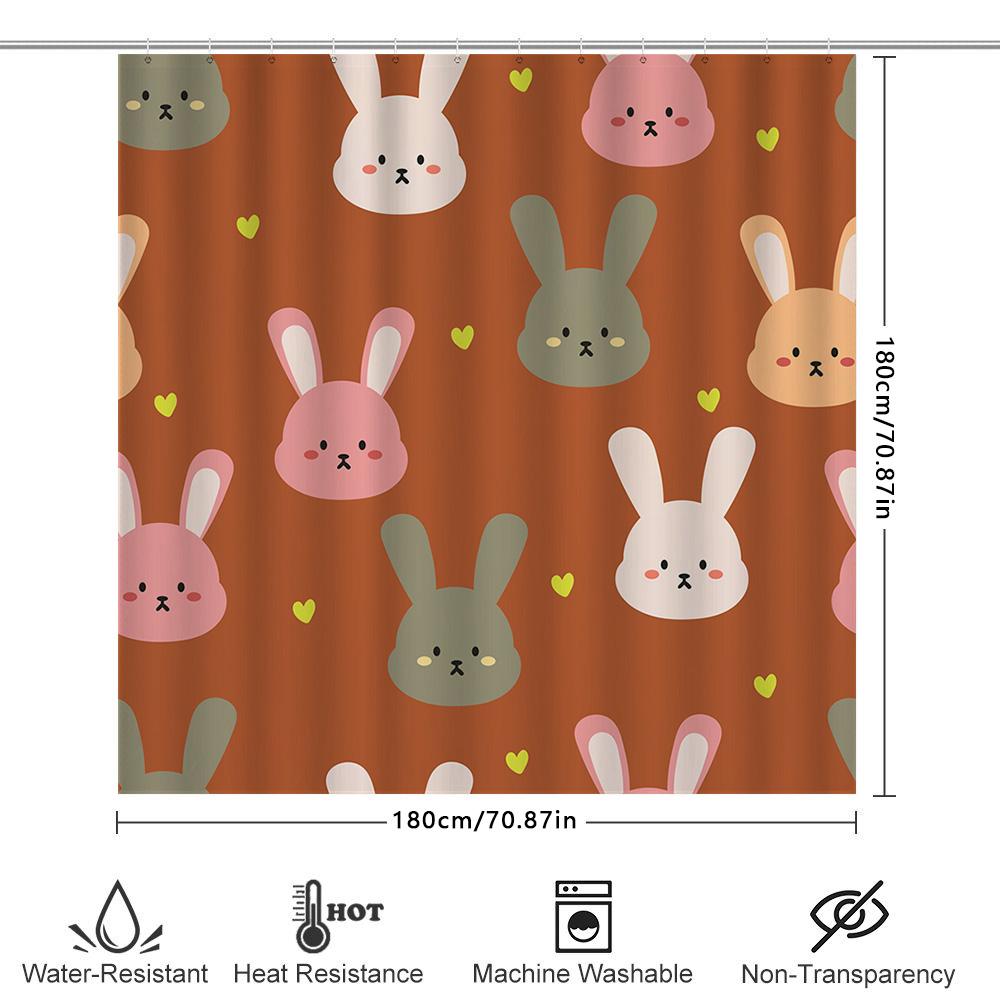 Animal Print Shower Curtains Cute Bunny Rabbit Design 180Gsm Polyester Fabric Waterproof Home Decor Item For Bathrooms Orange Co