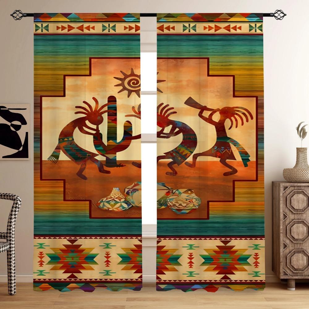 2 Stück, Boho Damen Print Vorhang mit Stangentasche zur Montage, Digitaldruck Vorhänge, Polyestermaterial, Geeignet für Wohnzimmer, Schlafzimmer