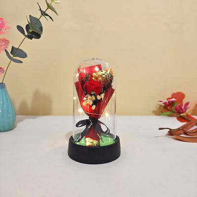 1 Set Eternal Rose Light Soap Flower In Acrylic Cover Led Valentine Day Gift For Girlfriend Mothers Day Wedding Bridesmaid Gift