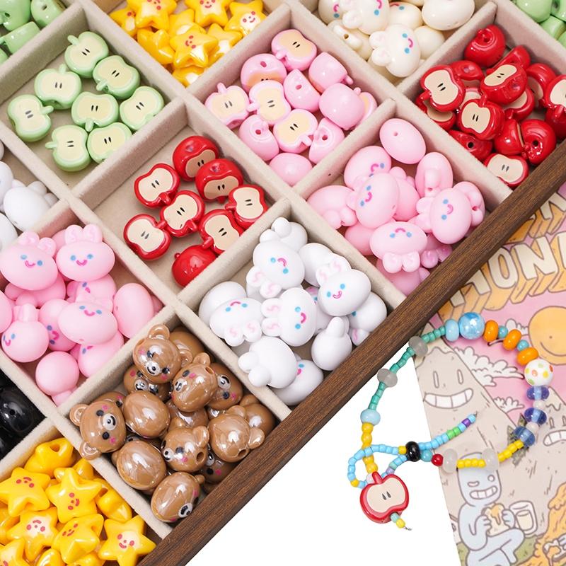 1pc Cute Rabbit Beads Brown Bear Beads  Apple Beads DIY Key Chain Backpack Chain Accessories