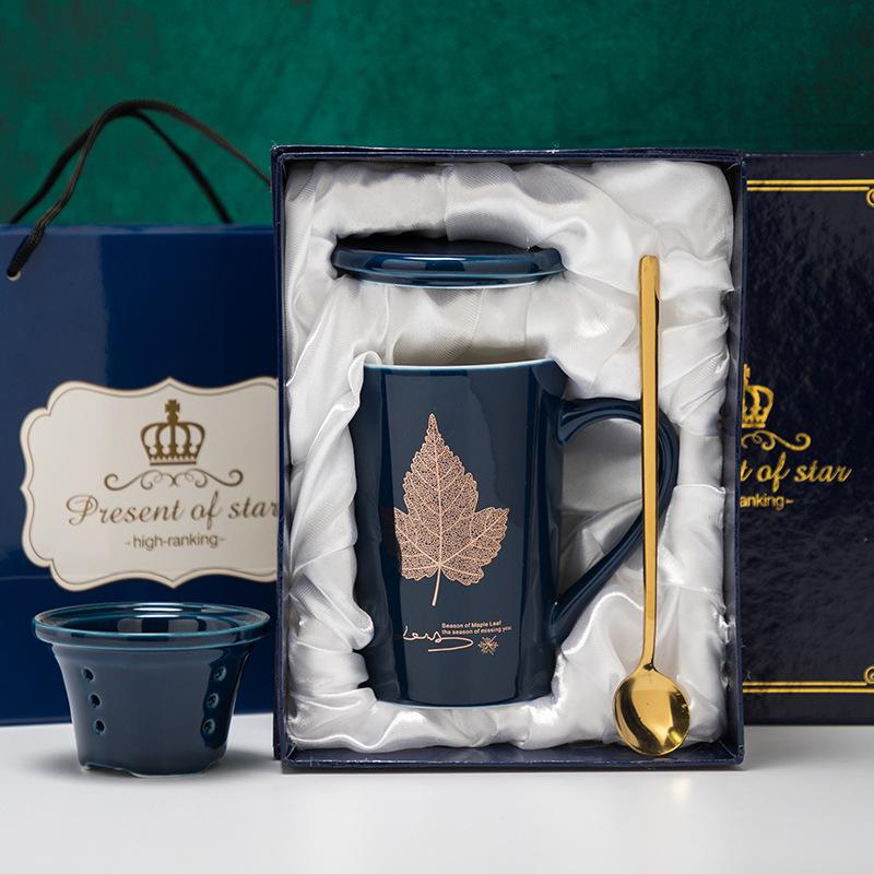Ceramic Coffee & Tea Set with Lid, Spoon, Infuser, and Strainer - Gift Box Included