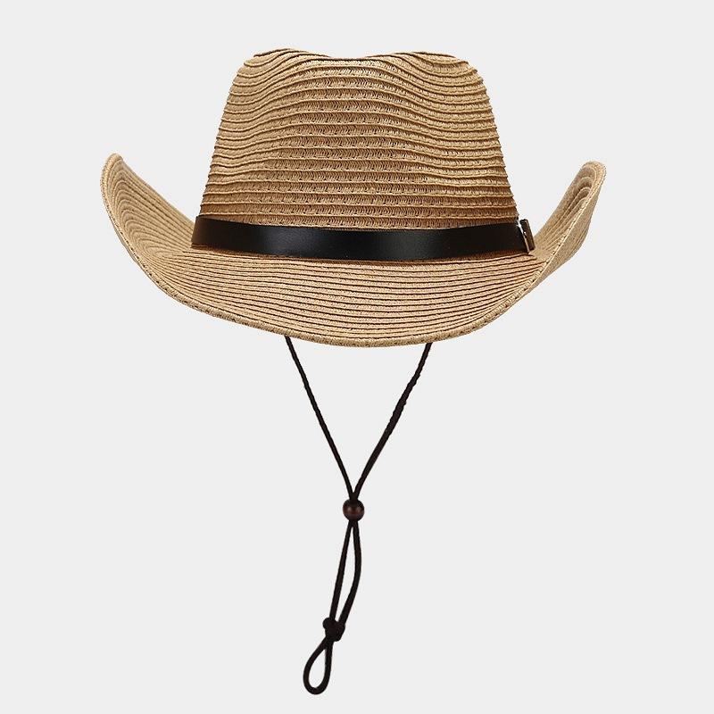 Western Wind Big Brim Belt Decorative Straw Visor Hat for Men and Women Outdoor Travel In Spring and Summer Sun Hat