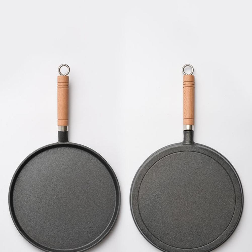 Wygodny Drewniany Uchwyt Patelnia z Odlewu Żeliwnego Pogrubiona Patelnia do Naleśników Patelnia z Drewnianym Uchwytem