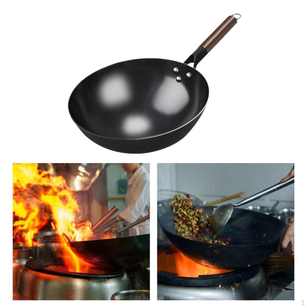Non-Stick Wok Pan Traditional Cooking with Wooden Handle Kettle Pots Universal Gas Cookware