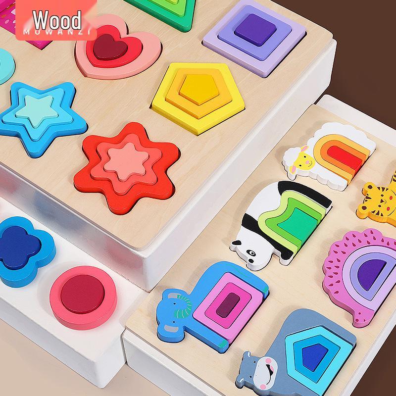 Wooden Geometric Shape Jigsaw Puzzle for Toddlers, Ages 1-3, Early Learning Toy