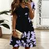 Oversized Ladies V Neck Short Sleeve Dress Watercolor Blossom Printed Loose Dress For Spring Outing And Daily Life