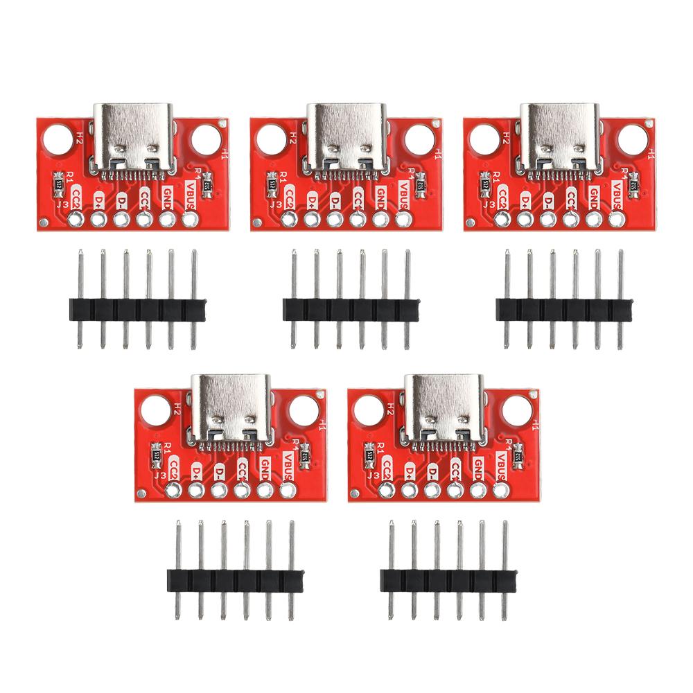 

5PCS TYPE-C Female Base Test Module 16P to 2.54 High Current Power Conversion Board Red FR-4 Fiberglass Board USB3.1 with Pin