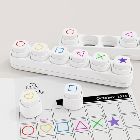 1 set mini-stämplar för planerare 6 designer Självfärgande stämplar Söta plaststämplar för dagbokföring Scrapbooking Planerare DIY-hantverk
