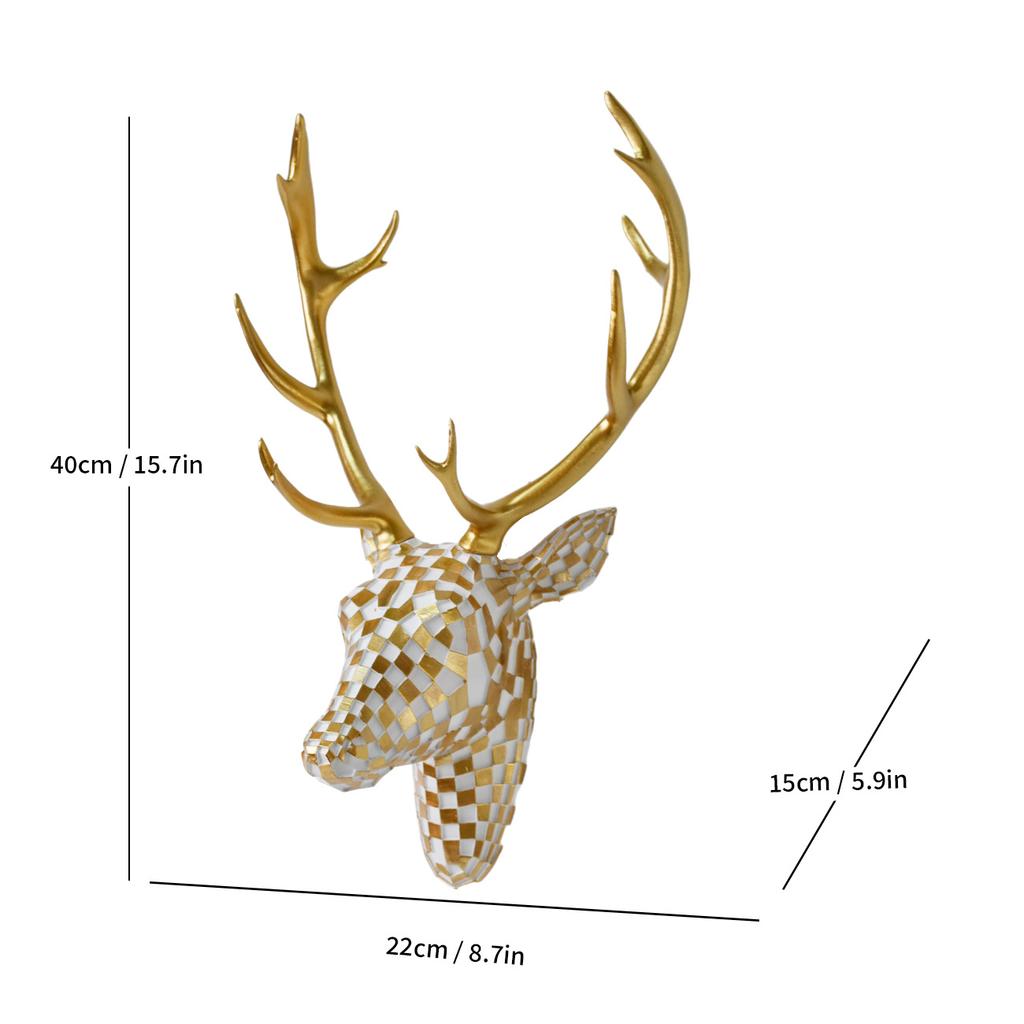 Modern Mosaic Deer Head Wall Decor Resin Art Sculpture 3D Animal Trophy for Living Room Office Bar Cafe Wall Hanging Decoration