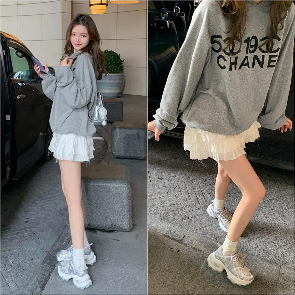 Silver and white mesh heightened platform sports casual shoes women's 2025 spring and autumn new breathable versatile commuter dad shoes