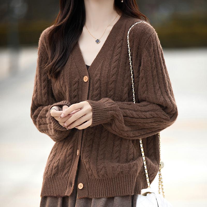 Women's V-neck Cashmere Wool Cardigan - Autumn 2025 Collection