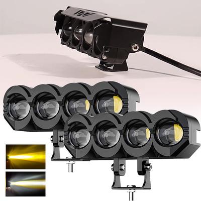 1/2pcs 30W LED Motorcycle Spotlight Waterproof Headlight Dual Color White and Yellow Hi Low Beam Auxiliary Fog Lamp Universal