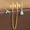 3PCS Stainless Steel Long Chain Two Hole Piercing Earrings Set for Women Tassel Horse Eye Zircon Small Hoop Earrings Jewelry