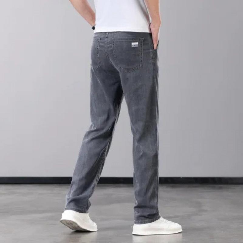 Letní tenké pánské džíny Lyocellová tkanina Měkké prodyšné rovné džínové kalhoty Značka Muž Elastické Ledové hedvábí Ležérní kalhoty Šedá Modrá