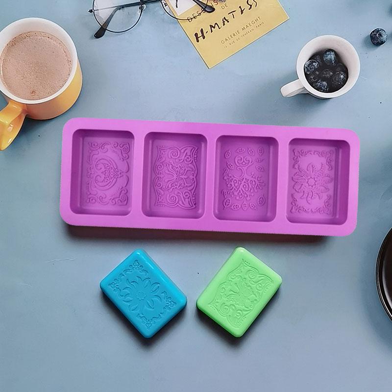 Flower Pattern Silicone Mold For Soap Making Supplies Rectangle Round Bath Bombs Mooncake Candle Chocolate Kitchen Baking Tool