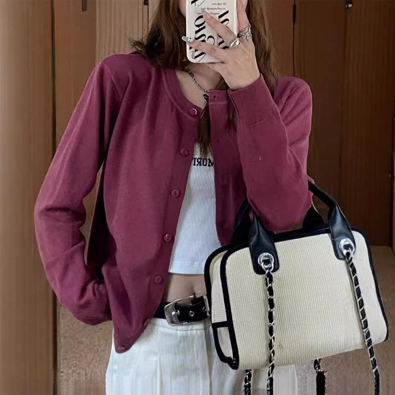Giacca Cardigan Casual in Maglia Slim Fit alla Moda da Donna Autunno Manica Lunga Cardigan Maglione Top a Maglia Larga Maglioni Girocollo Vintage 25182