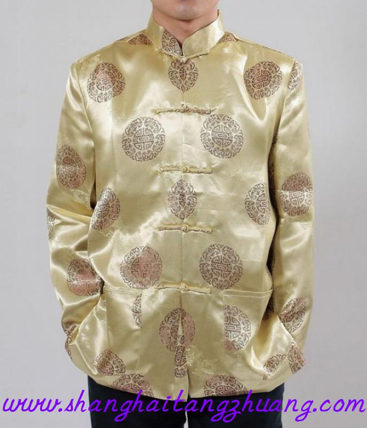 APEK Men's Red Long Sleeve Tang Suit Ethnic Outerwear for Spring, Autumn, Winter