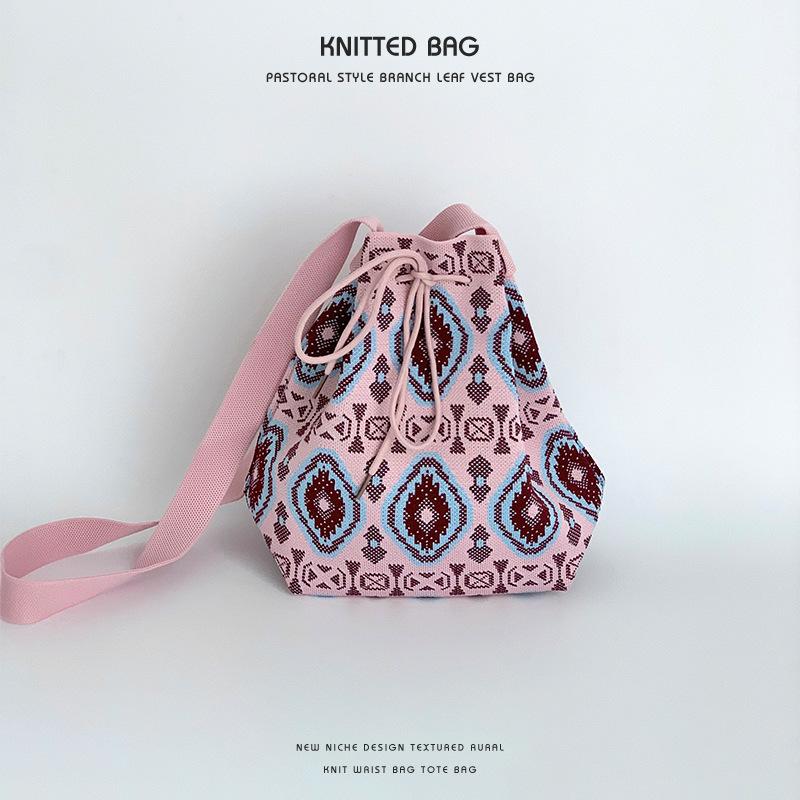 Axelremsväska Trendig och Mångsidig Hinkväska Multifunktionell Snörväska Enkel Axelväska