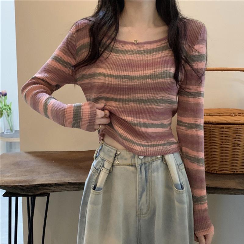 Women's Plus Size Striped Slimming Long Sleeve Knit Shirt - Autumn/Winter Collection