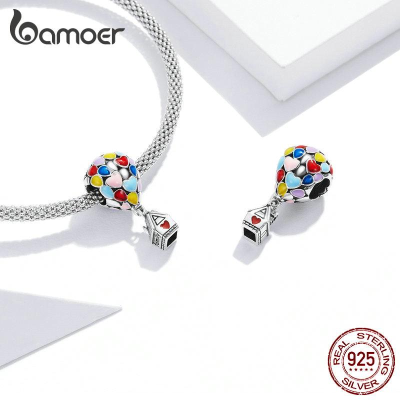 BAMOER 925 Silver Travelling Charms Fit for Silver Snake Bracelet Bangle Balloon Pendant Dainty Camera Beads Jewelry