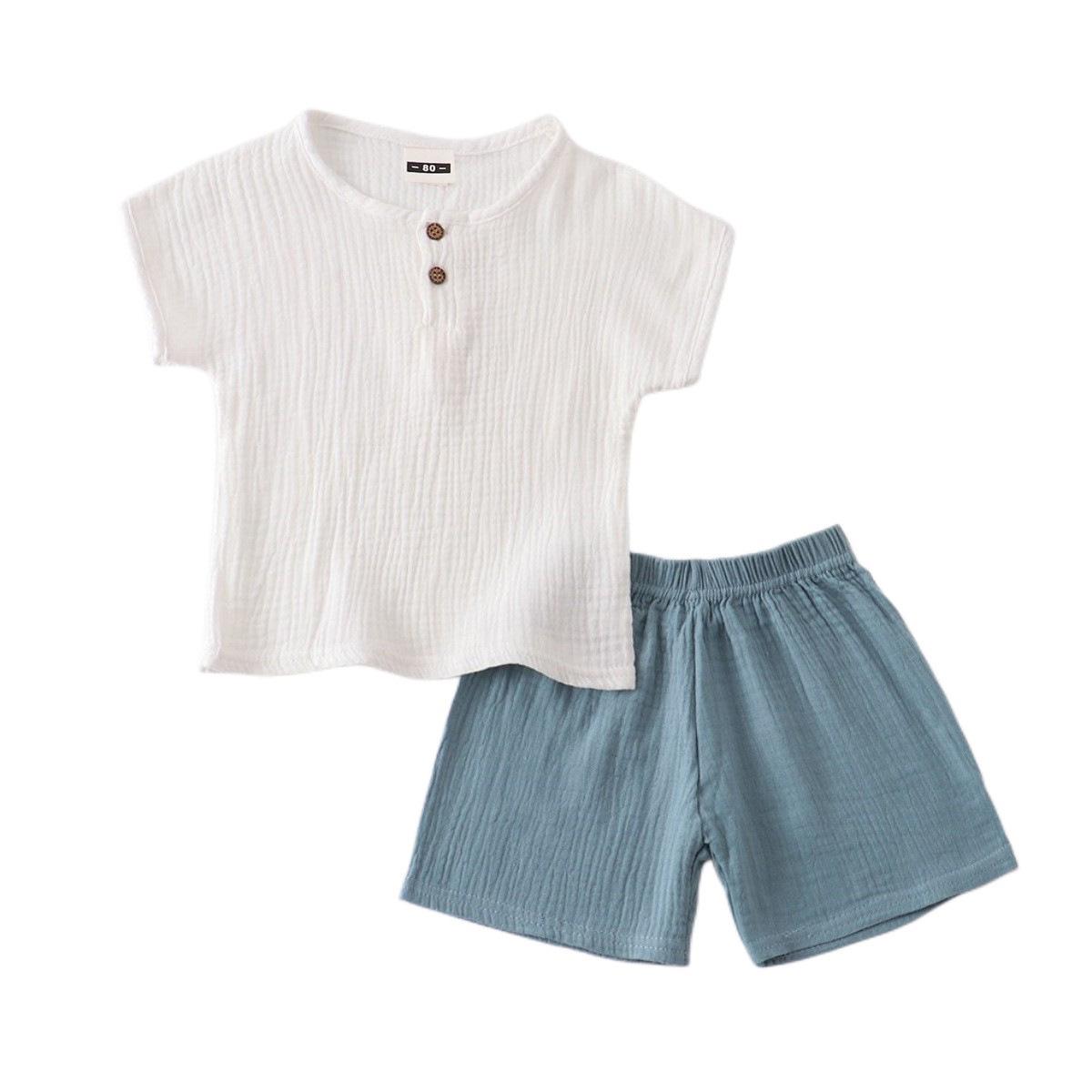 

Kids Cotton-Linen Summer Set: Short Sleeve Top & Shorts - Unisex Baby and Toddler Two-Piece Solid Color 90 (up to 10 kg)