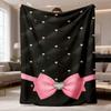 1pc 2026 Latest Flannel Blanket | Comfort Wrap for Sofa, Bed, Travel, Office, and Living Room with Butterfly Knot Elegant Pink Bow and Shiny Border De