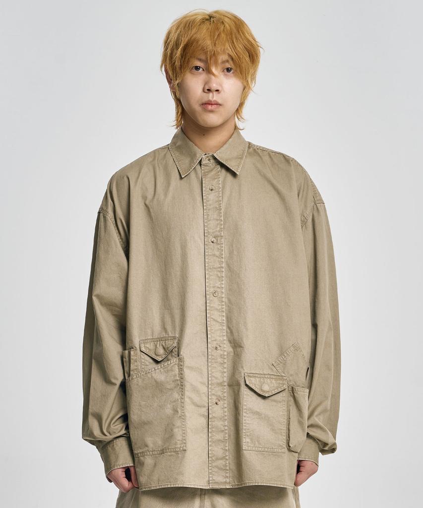 AJOBYAJO Cation Long Sleeve Utility Shirt [Beige]