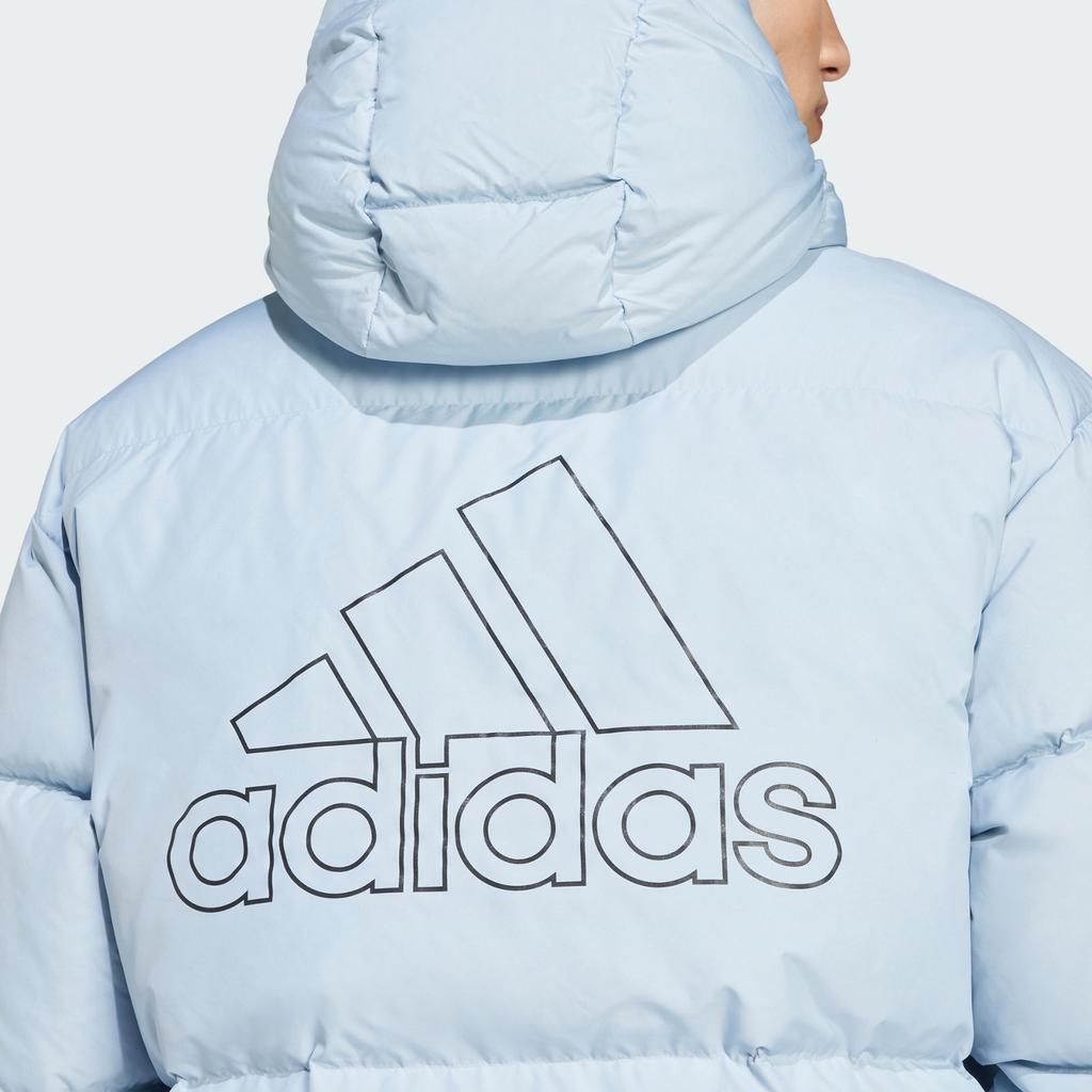 Adidas Puffy Down Jacket With Logo Pattern Hooded Warm Comfortable Casual Jacket Unisex Jacket Blue JM9128