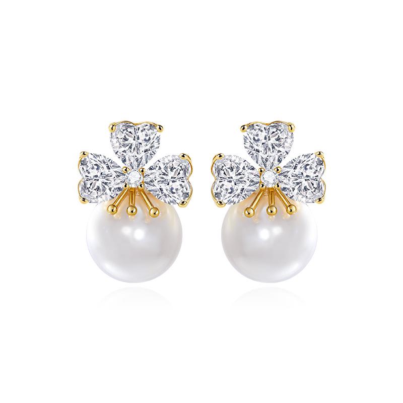 Shining Pearl Copper Alloy Earrings: Light Luxury, High-End Gold-Plated with Strong Color Retention